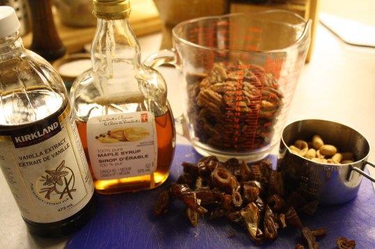 Assemble ingredients together. Rough chop your dates.
