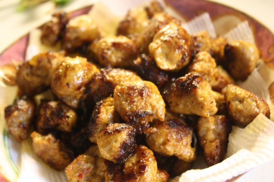 after browning well, drain sausage on paper towels